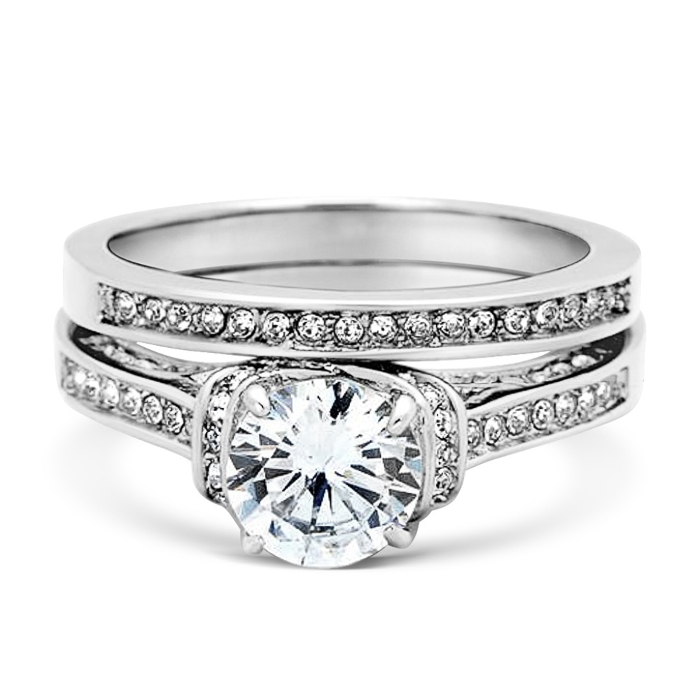 2.75 CT Zirconia Stainless Steel Wedding Ring Set - Picture 2 of 5